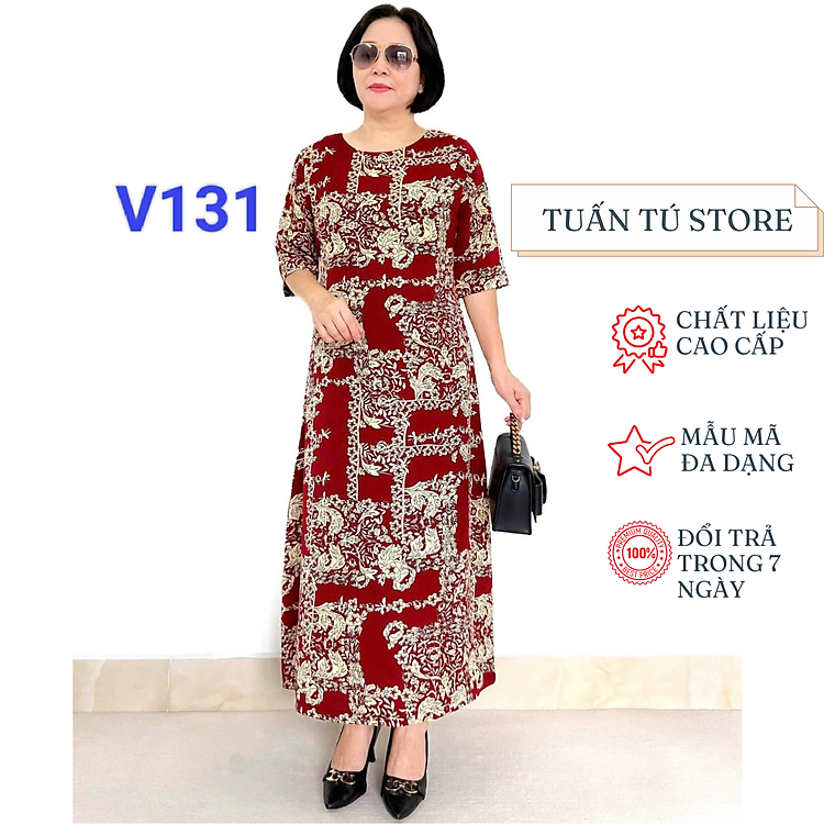 Váy Trung Niên Cho Mẹ Chất Liệu Lụa Tuyết Thiết Kế Thời Trang Sành Điệu Phù Hợp Cho Mẹ Đi Chơi Đi Tiệc - Tuấn Tú Store