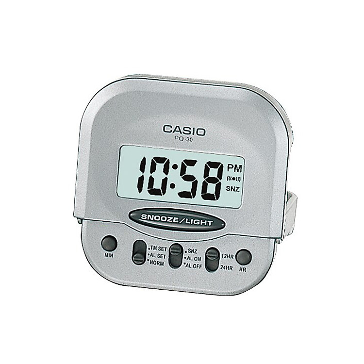 Đồng Hồ Báo Thức Du Lịch - Để Bàn Điện Tử Casio PQ-30-8DF Màu Xám Trắng 6X6cm