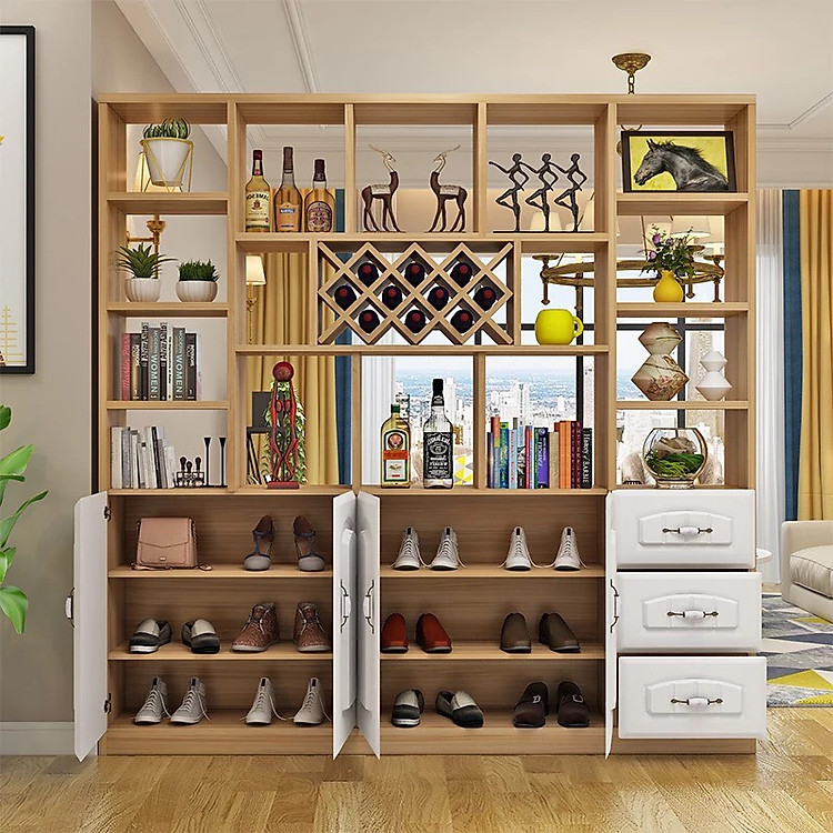 TỦ RƯỢU KIÊM VÁCH NGĂN PHÒNG KHÁCH - TR608 - 2mx2m - Màu Trắng Sồi