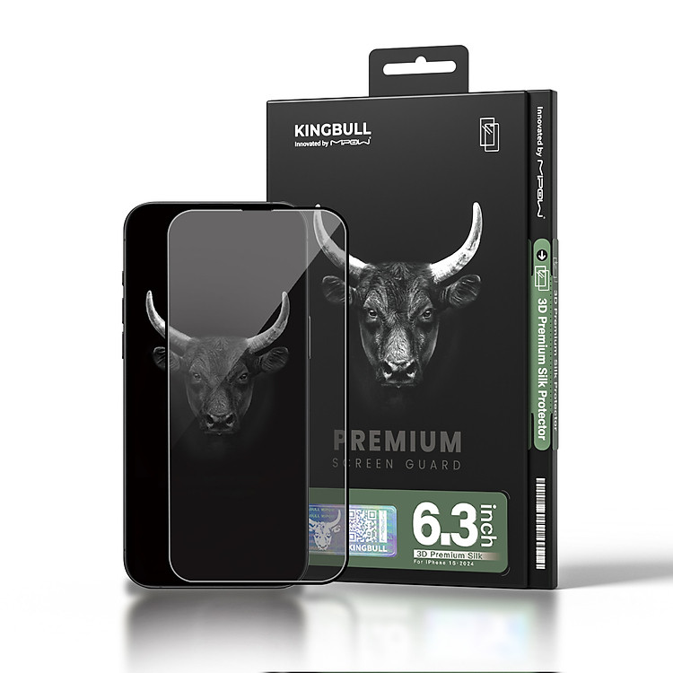 Miếng Dán Kính Cường Lực Trong Suốt Bo viền 3D Mipow KingBull Dành Cho iPhone 16 Pro Max / 16 Pro, 3D PREMIUM SILK_ Hàng chính hãng