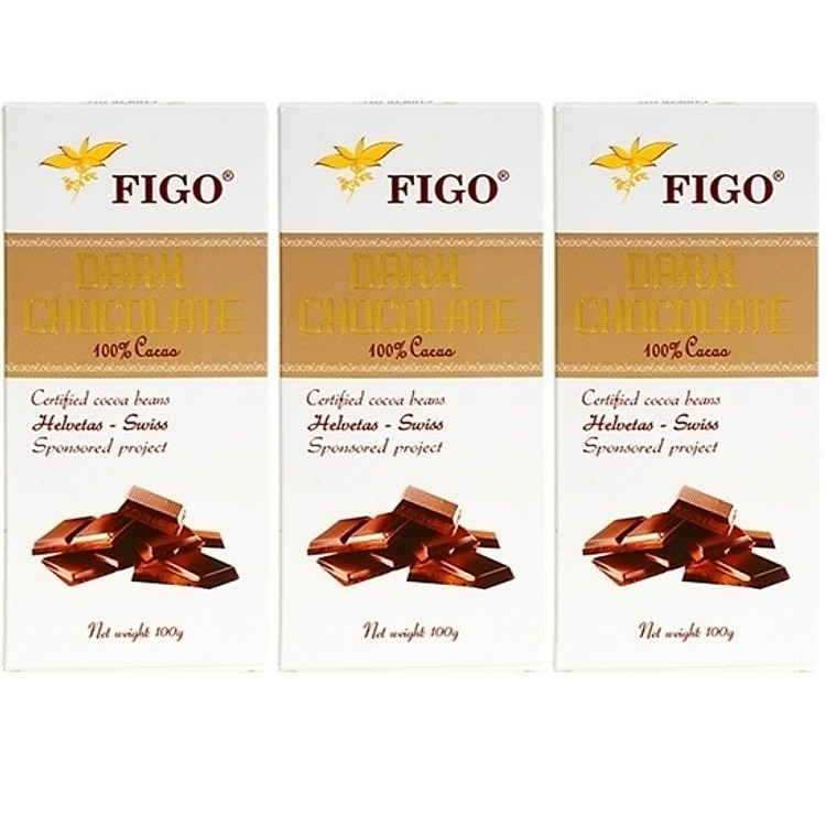 Combo 3 thanh Kẹo Socola đen đắng 100% cacao Figo 100gram