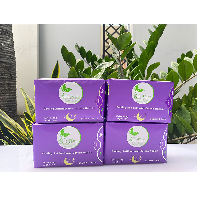 Bộ Băng Vệ Sinh Belle Flora Ban Đêm Cotton 350mm - combo 4 gói