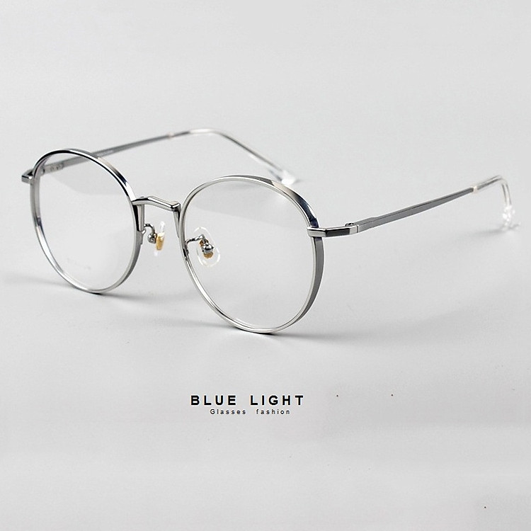 Kính Giả Cận, Gọng Kính Cận Nam Nữ Viền Dày Dáng Tròn Bạc Không Độ Hàn Quốc - BLUE LIGHT SHOP