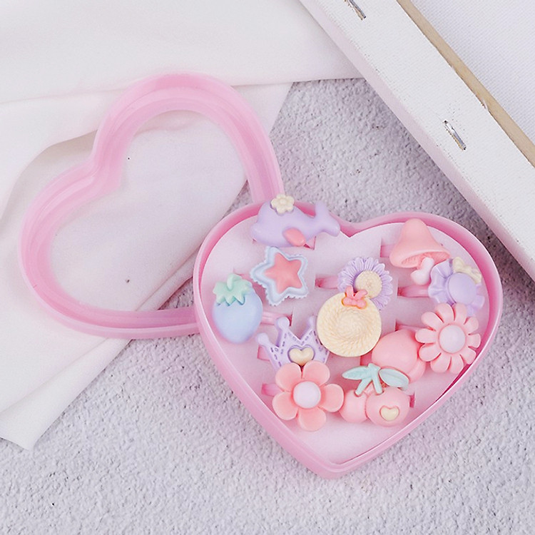 Hộp nhẫn xinh xắn nhiều màu sắc cho bé gái (12pcs) – J013