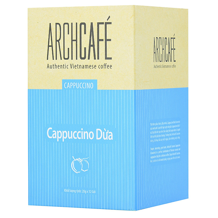 Cà phê Cappuccino Dừa - Cafe hoà tan Archcafé (hộp 12 gói x 20g)