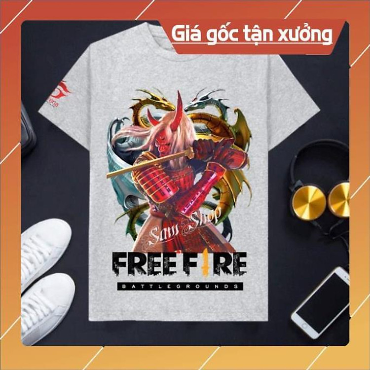 Áo thun nam Free fire xuất khẩu cổ tròn cotton màu ghi xám - Quỷ kiếm