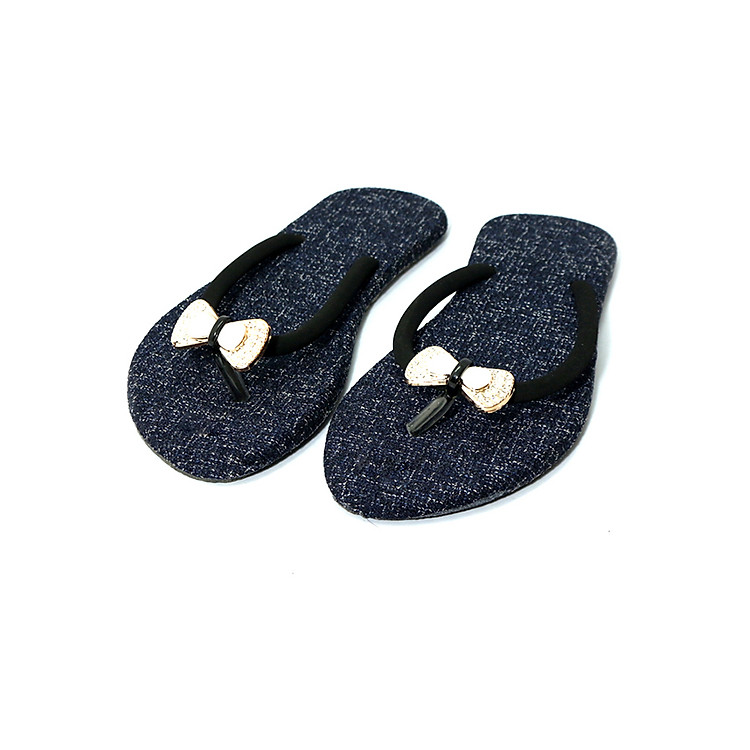 Dép nữ xỏ ngón đính nơ thời trang T029K236 - Xanh đen