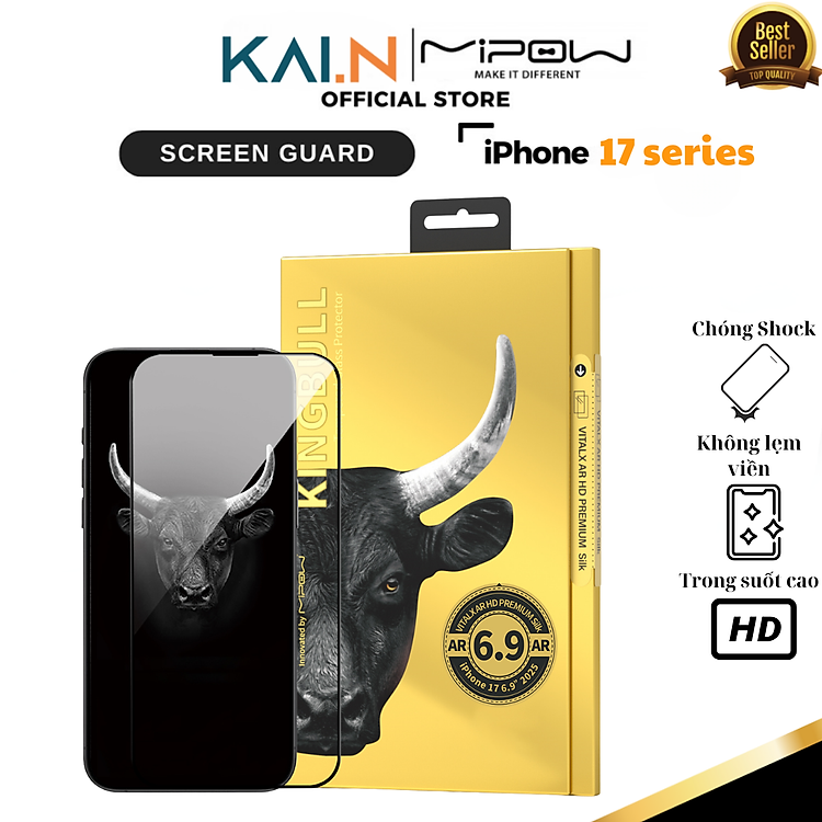 Kính Cường Lực Mipow cho iphone 17 Series Trong Suốt HD, Không Viền Đen, 3D Premium , Chống Nhìn Trộm, Ánh Sáng Xanh, Chống Phản Quang, Chống Phản Quang Cao Cấp VITALX AR Mipow Kingbull_ Hàng chính hãng