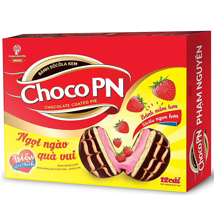 Bánh Chocolate Marshmallow Choco P&N Vị Dâu Hộp 264g
