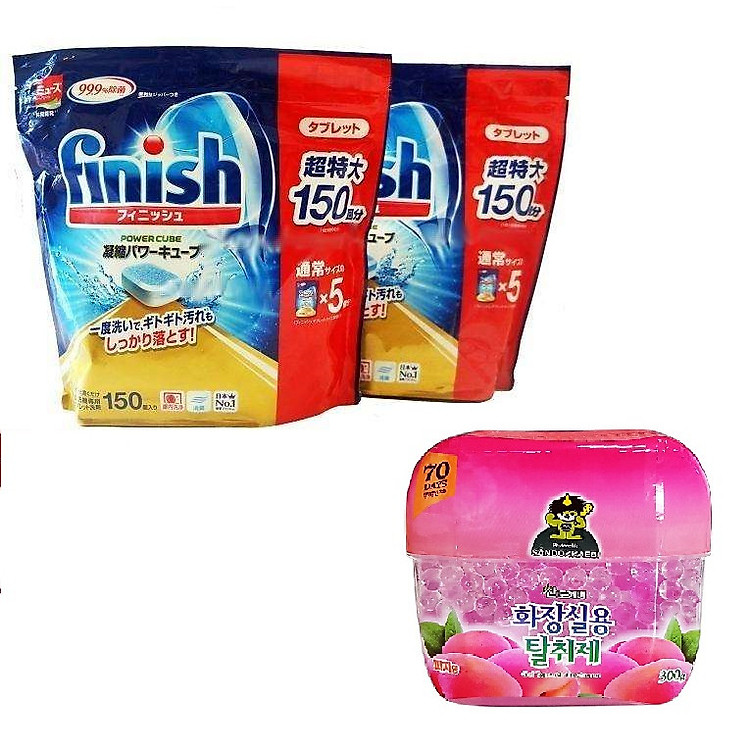 Combo hộp sáp thơm khử mùi Sandokkaebi 300g Hàn Quốc + 2 Túi viên rửa bát Finish 150 viên Nhật Bản