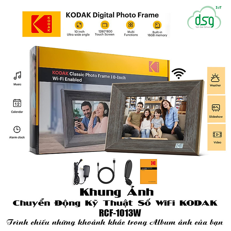 Khung ảnh KODAK chuyển động kỹ thuật số Wifi RCF-1013W, màn hình 10 inch, độ phân giải 1280x800 pixels