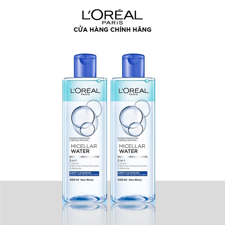 Bộ 2 nước tẩy trang đa năng 3-in-1 làm sạch sâu L'Oreal Paris (xanh dương đậm) 400ml x 2