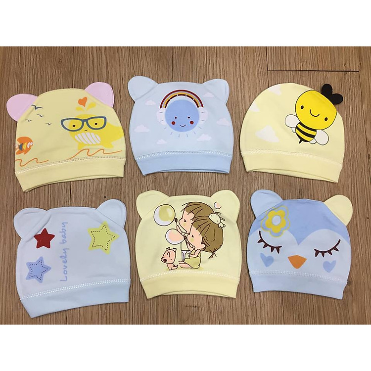 Nón sơ sinh cotton in cho bé 0-3 tháng