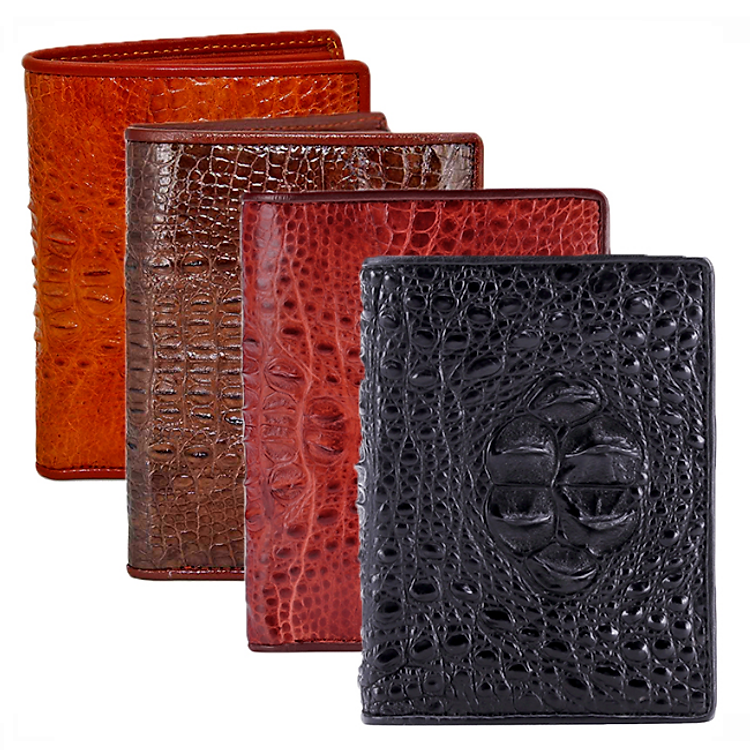 Ví nam Huy Hoàng da cá sấu nguyên con kiểu đứng màu đen, nâu đỏ, vàng bò, nâu đất HT2236-37-38-39