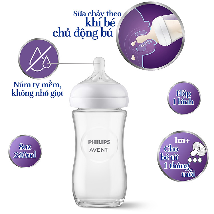 Bình sữa thủy tinh Philips Avent 240ml Giá rẻ - Hình ảnh 3