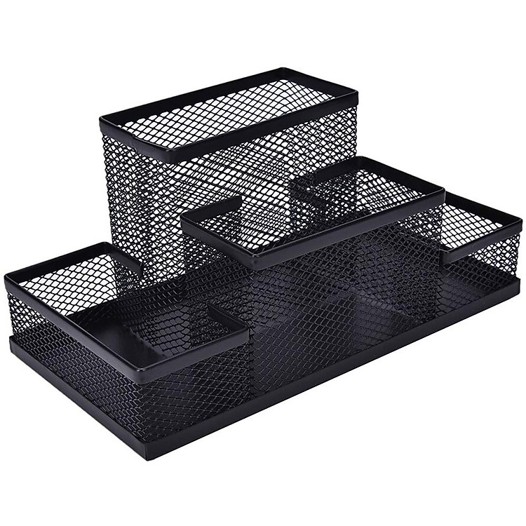 Hộp đựng bút kim loại đa năng (4 ngăn) - màu đen - Ảnh 2