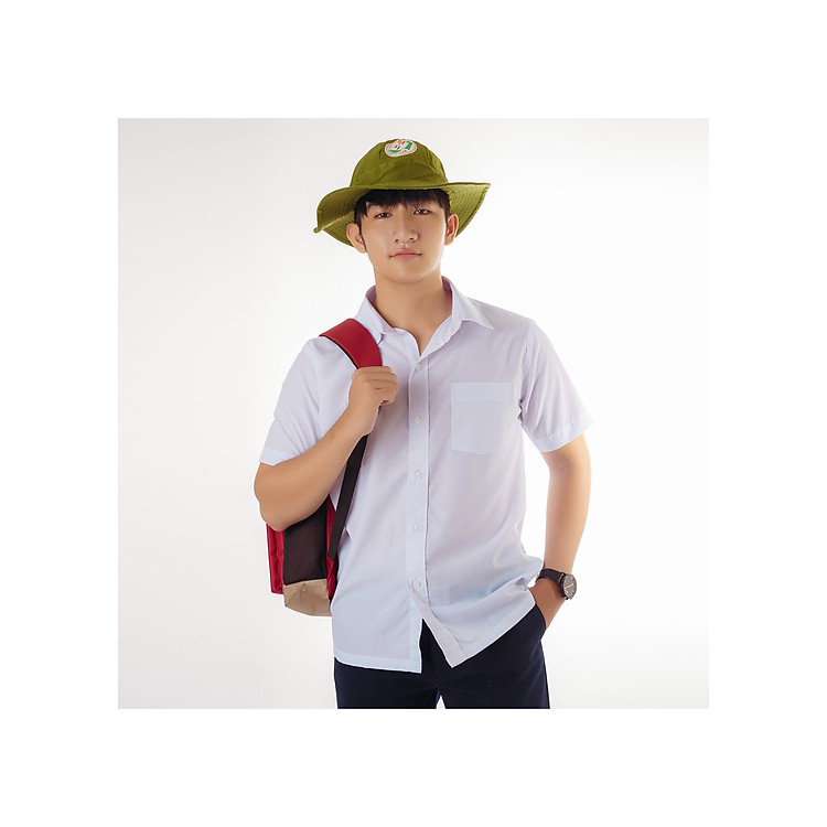 Áo sơ mi nam Amazing, áo trắng học sinh, tay ngắn, vạt ngang, vải kate silk 40502-3001