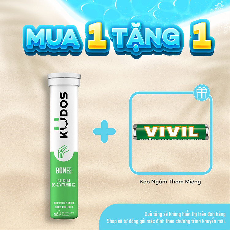 Thực phẩm bảo vệ sức khỏe KUDOS BONE HEALTH CALCIUM, D3 & VITAMIN K2 (20 viên/tuýp)