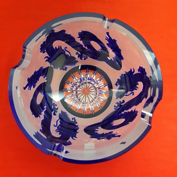 GẠT TÀN XÌ GÀ PHA LÊ SÉC HAI DA HỌA TIẾT RỒNG MÀU XANH TÍM 180MM