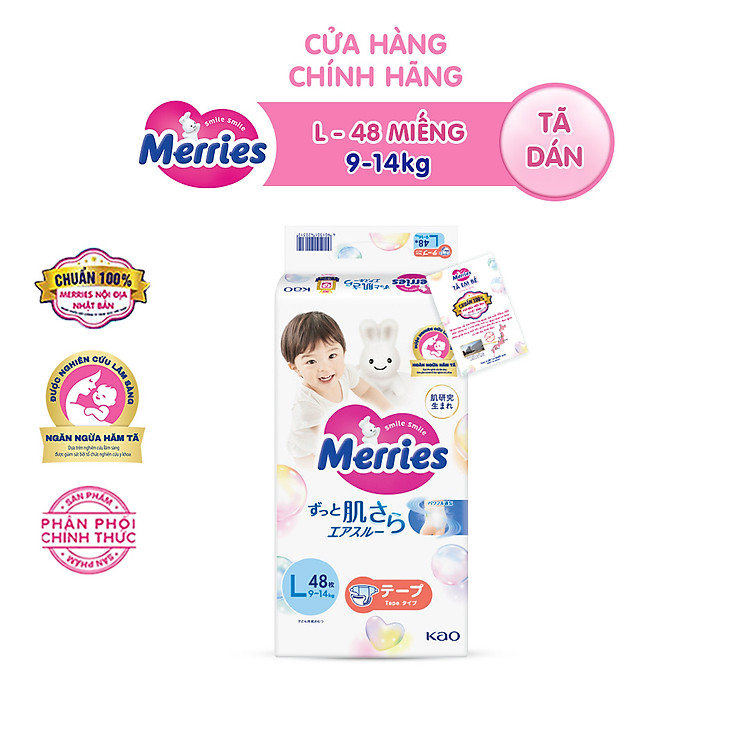 Tã/bỉm dán Merries size L - 48 miếng (dành cho bé từ 9 - 14kg)