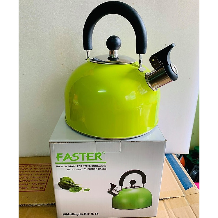 Ấm đun nước bếp từ Faster 2.5L màu xanh, có còi báo- hàng chính hãng