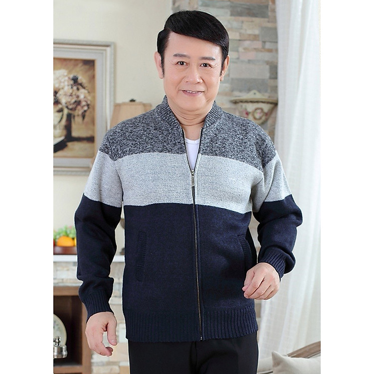 Áo Khoác Len Lót Nỉ Cho Người Lớn Tuổi FGT04 Xanh