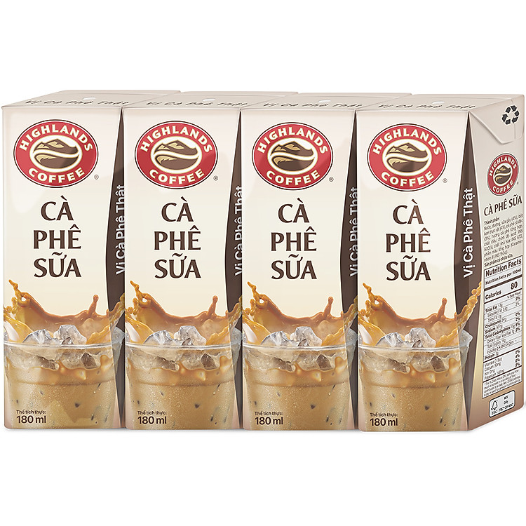 Lốc 4 Hộp Highlands Coffee Cà Phê Sữa Tetra Pack (180ml x 4 Hộp)