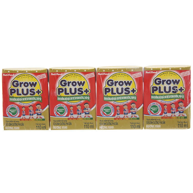 Lốc 4 Hộp Sữa Bột Pha Sẵn GROWPLUS+ đỏ Hương Vani (110ml)