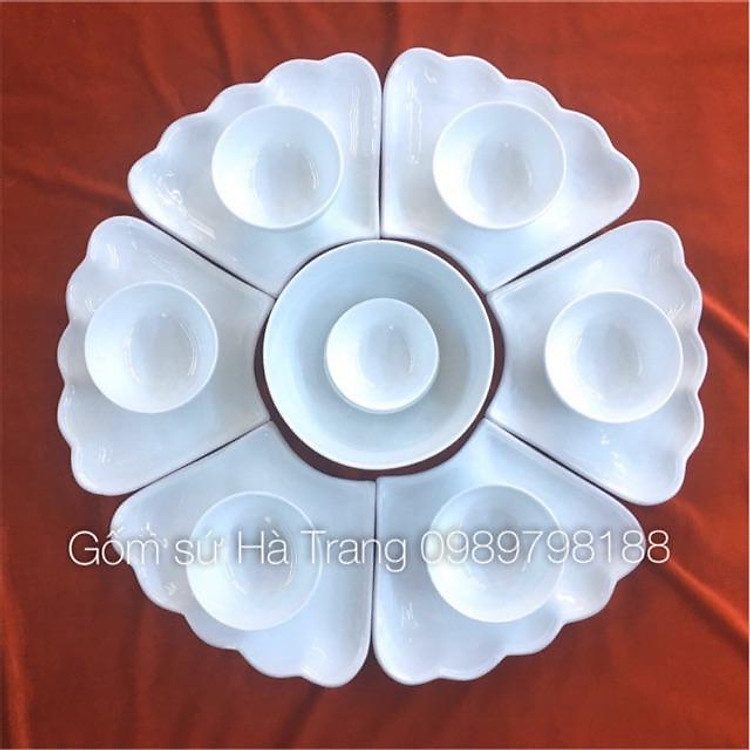 Bộ đồ ăn hoa mặt trời gốm sứ Bát Tràng cao cấp men trắng