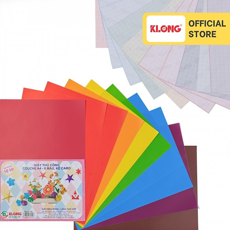 Giấy thủ công kẻ caro 7 màu Couche A4 (10 tờ)