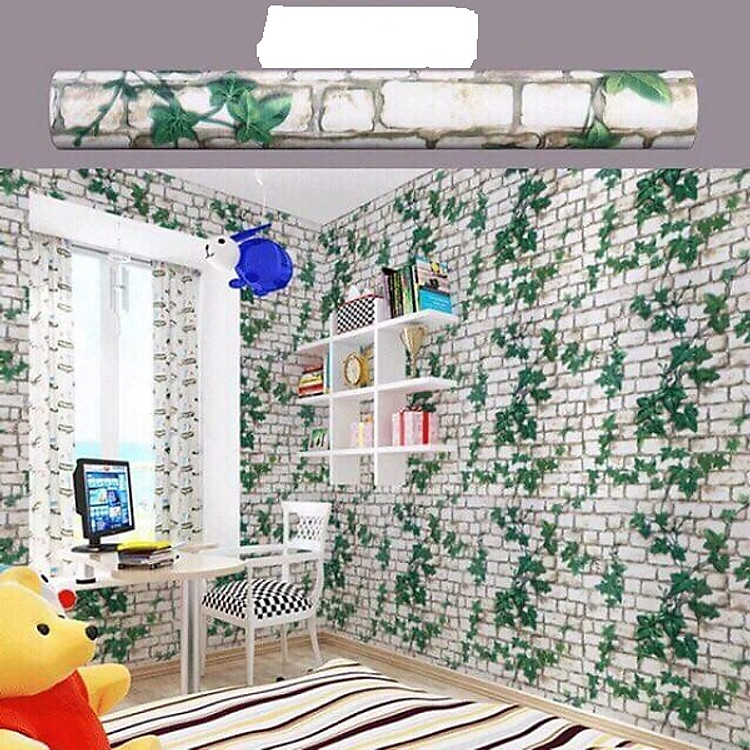 Combo 10M decal giấy dán tường gạch trắng dây leo Xanh (10m x 0.45m) - decalsusu