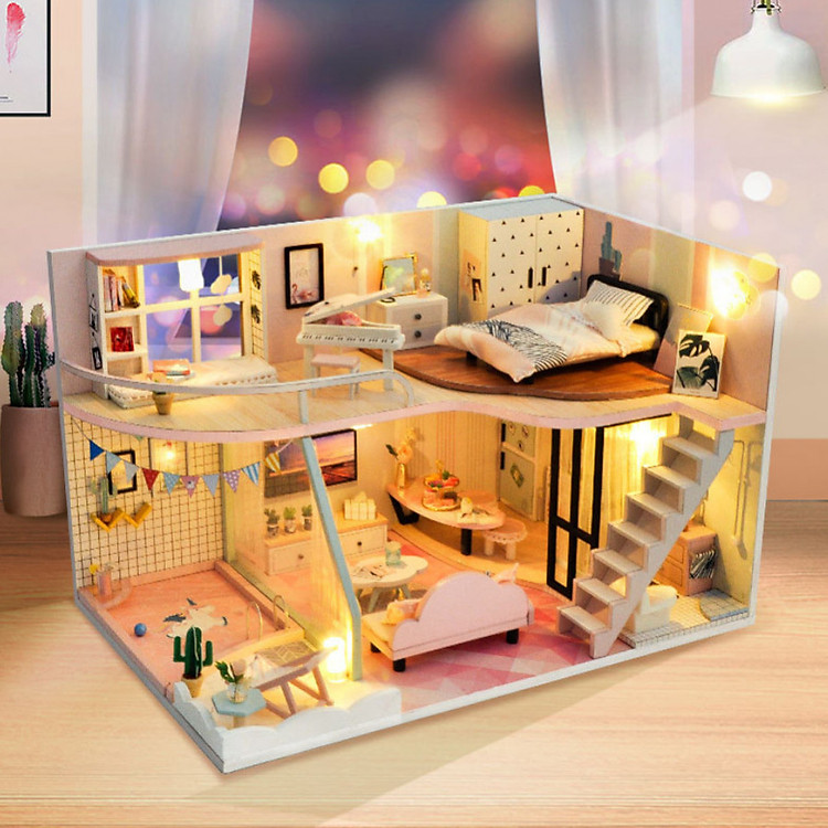 Mô hình lắp ghép nhà búp bê gỗ DIY - Kỉ niệm màu hồng - Picking Up A Ping Memory Time