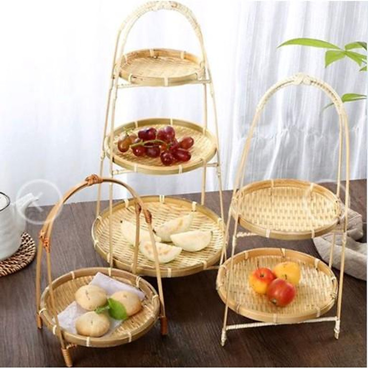 Mẹt tre tầng đựng thức ăn, trang trí đẹp ( gồm mẹt và kệ)