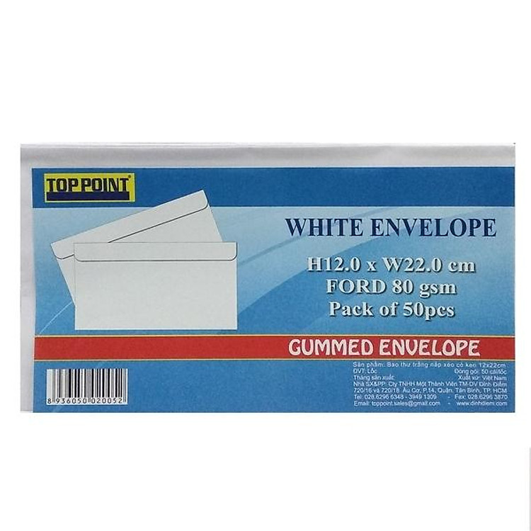 Bao Thư Trắng Toppoint 12 x 22 cm (50 cái)