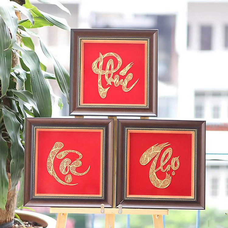 Bộ tranh chữ Phúc Lộc Thọ thư pháp mạ vàng