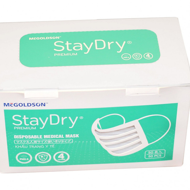 Khẩu trang tĩnh điện 4 lớp StayDry Premium (Hộp 50 cái)