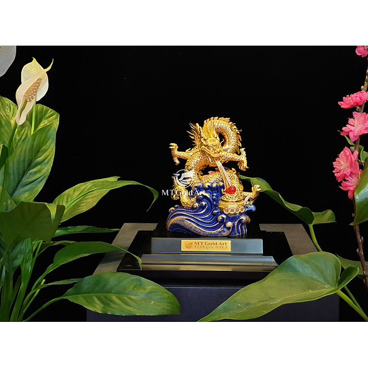 Tượng Rồng phong thủy vờn ngọc dát vàng (22x17x14cm) MT Gold Art- Hàng chính hãng, trang trí nhà cửa, phòng làm việc, quà tặng sếp, đối tác, khách hàng, tân gia, khai trương