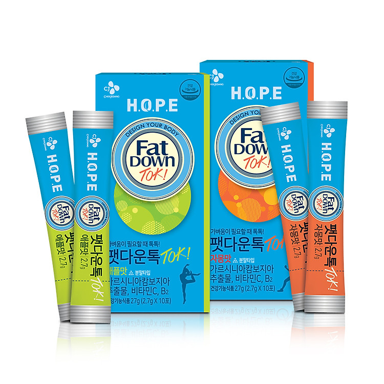 Bộ đôi bảo vệ sức khỏe CJ FATDOWN TOKTOK hỗ trợ chuyển hóa chất béo (APPLE 2.7g x 10 + GRAPEFRUIT 2.7g x 10)
