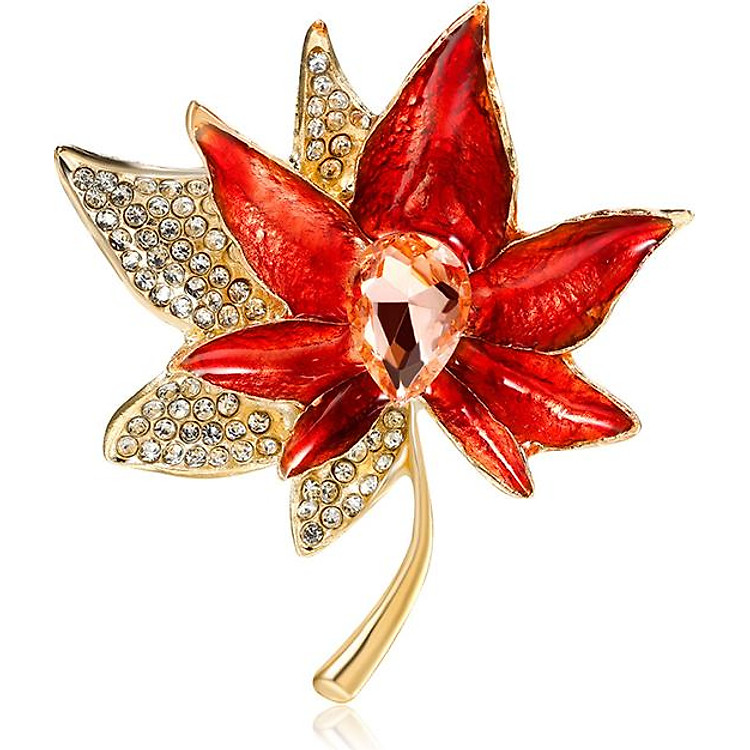 Cài áo Lá phong đỏ pha lê