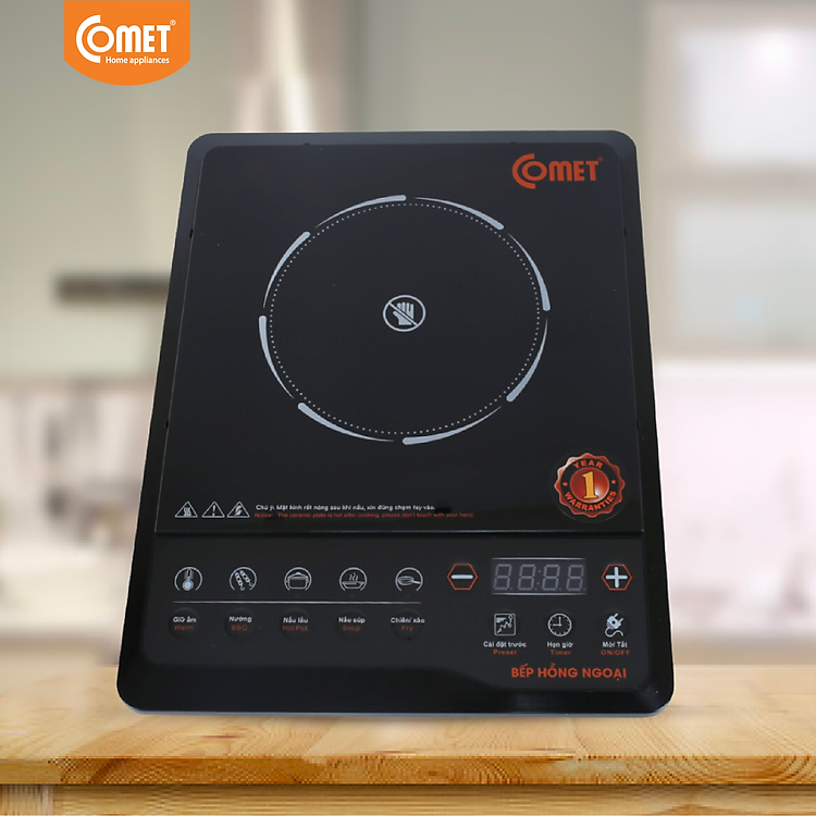 Bếp hồng ngoại Comet CM5517 – công suất 2000W, mặt kính chịu lực, đa chế độ nấu – Hàng chính hãng, bảo hành 12 tháng