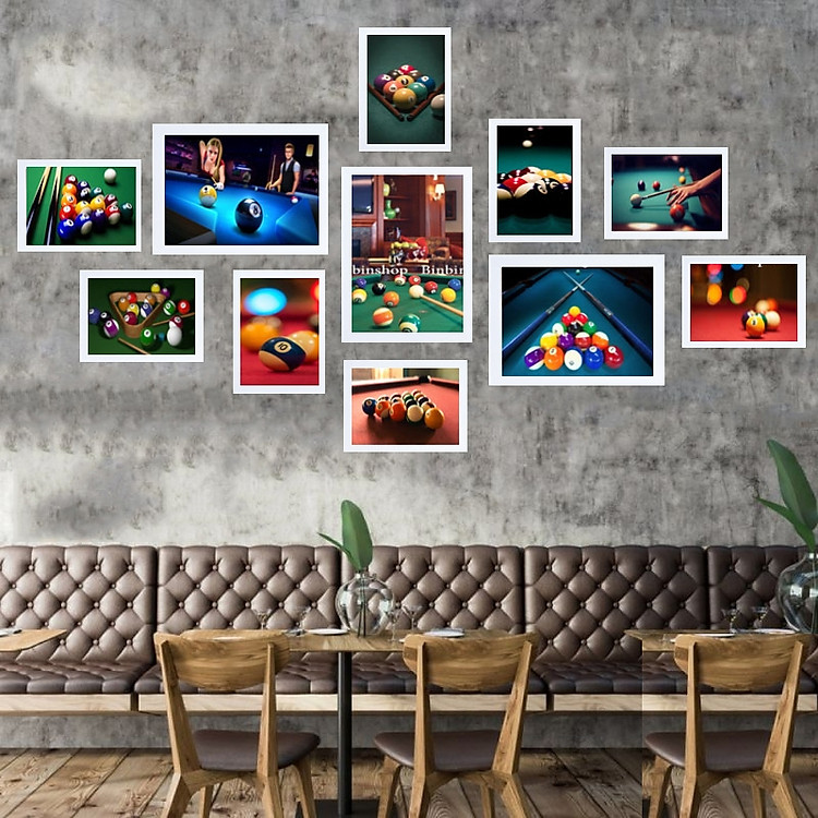 (HCM) Khung ảnh treo tường trang trí decor tiệm bida, mặt khung mica bóng kèm đinh treo