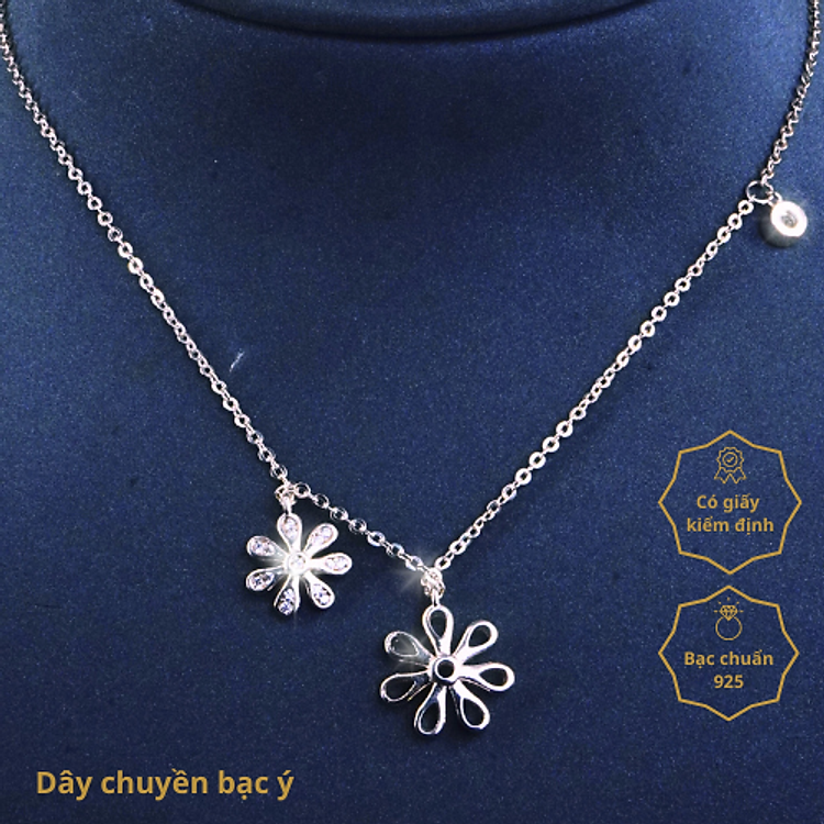 Dây chuyền bạc ý hình hoa cúc đính đá đơn giản, phong cách Hàn Quốc, phù hợp đi học, đi làm, đi chơi - CM45.2