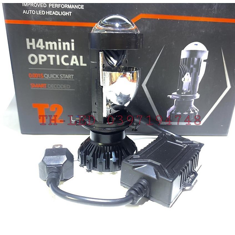 Đèn Pha LED Bi Cầu Mini H4 T2 Công Xuất 47w Lắp Ô tô, Xe Máy