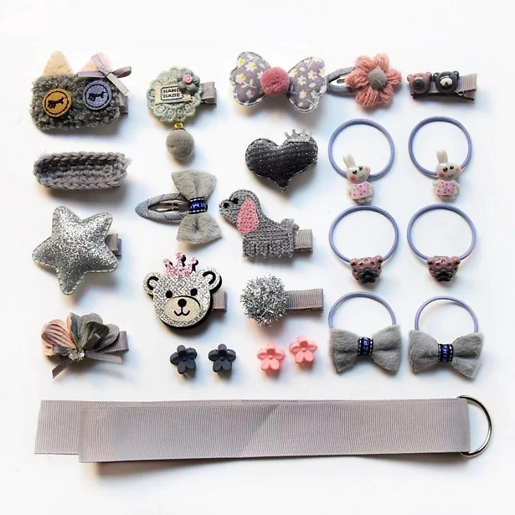 Hộp quà 24 món cột tóc, kẹp tóc nhiều kiểu dễ thương cho bé gái làm quà sinh nhật - Tặng kèm thiệp chúc mừng