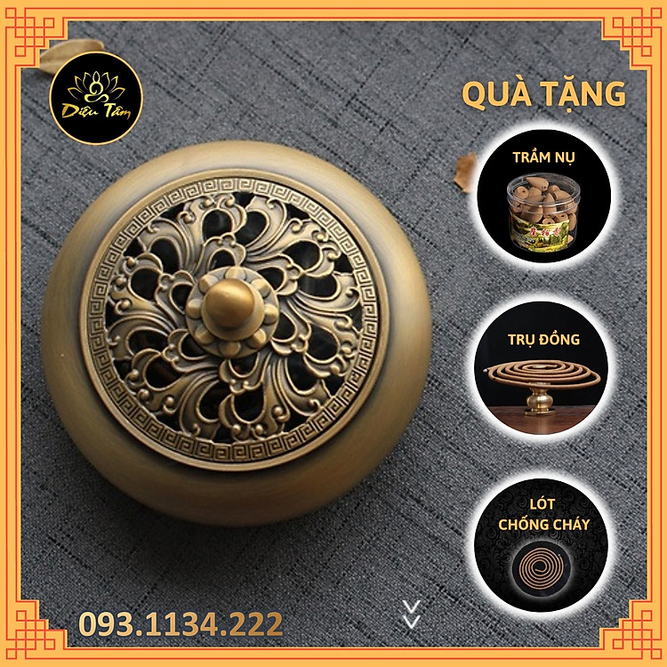 Lư bẹt xông trầm bằng đồng