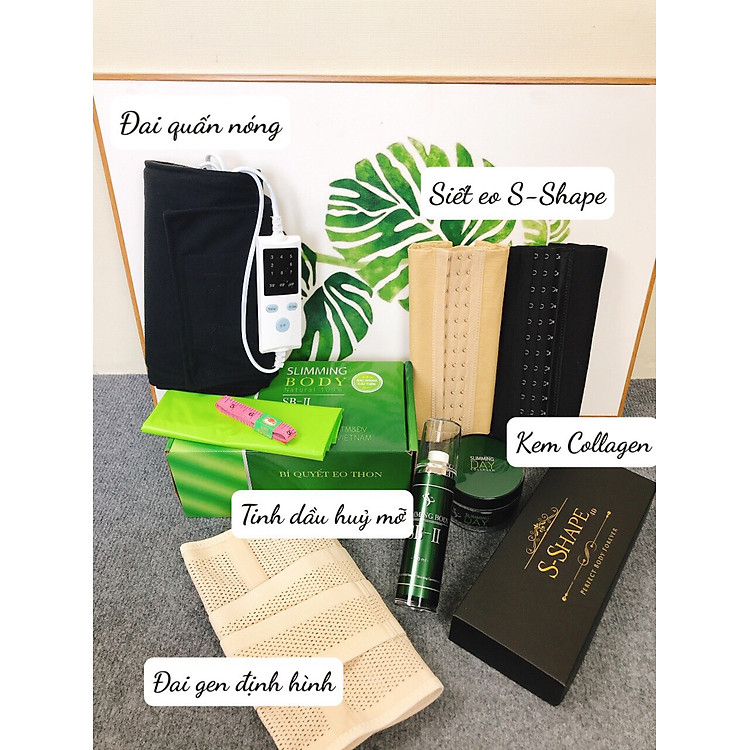 Combo Bộ ủ nóng tan mỡ Slimming body II cải tiến + Đai siết eo S-Shape + Kem tan mỡ Simming Day Collagen - tặng kèm đai eo đình định