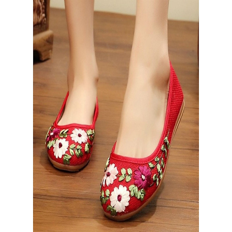 Giày Búp bê thêu hoa cao cấp
