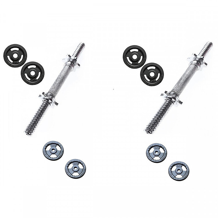 Bộ hai đòn tạ tay 35cm-28kg tạ gang (5kg/4 bánh-2kg/4 bánh)