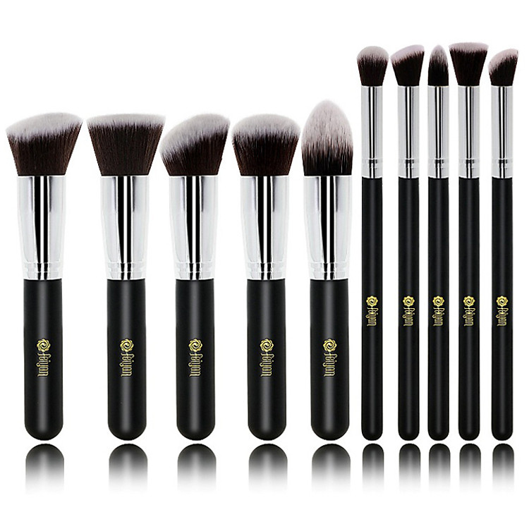 Bộ cọ trang điểm tán và tạo khối FEIYAN 10 cây màu đen