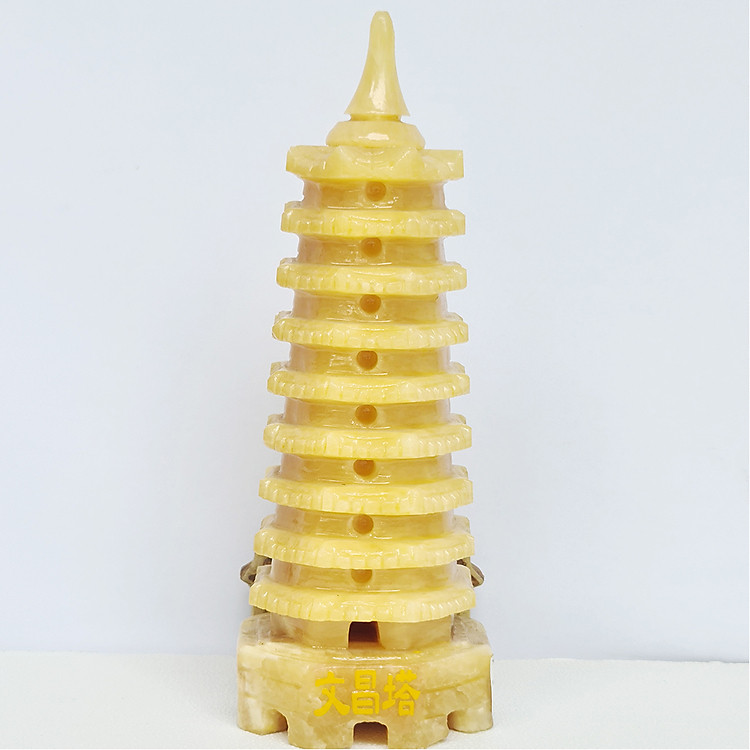 Tháp Văn Xương Đá Ngọc Hoàng Long Vàng 9 Tầng - 19cm - Hợp Mệnh Kim, Thổ